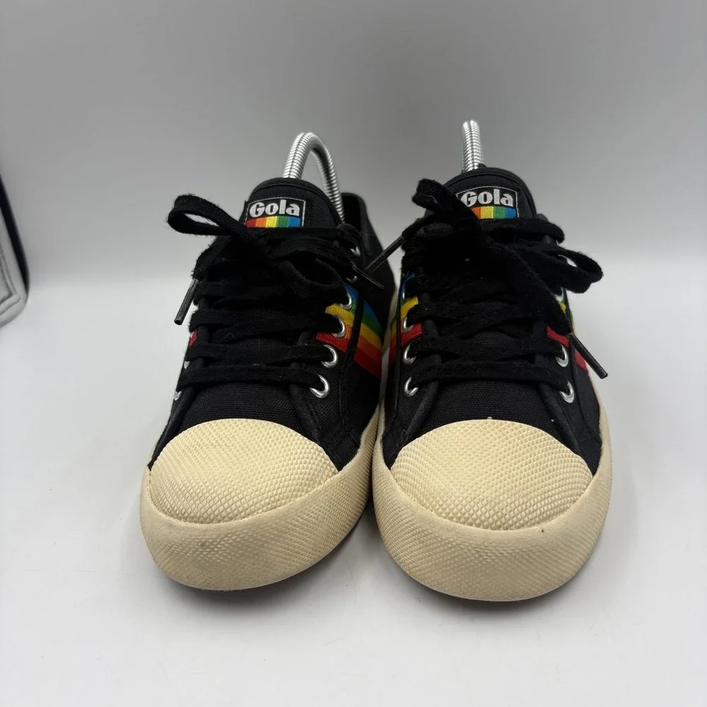 Gola Coaster Rainbow Shoes Womens Size 7 Black‎ Canvas Low Top Sneakers CLA671